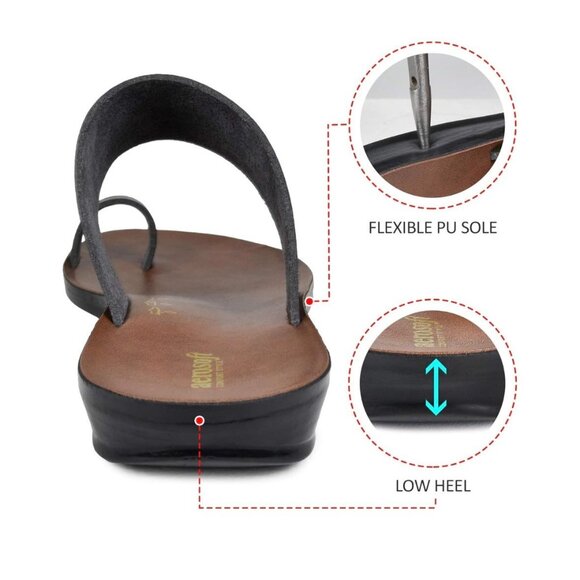 EUC Aerosoles Split Toe Vegan Black Leather Sandals EU 39 US 8 - Picture 5 of 14